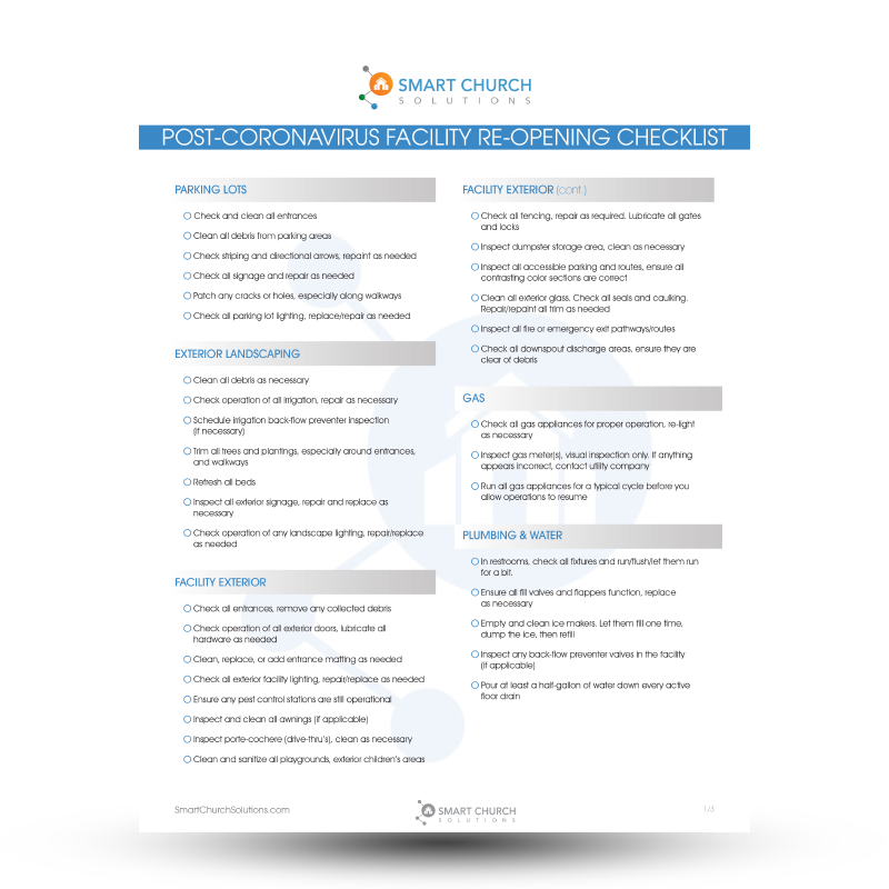 Post COVID-19 Facility Re-Opening Checklist