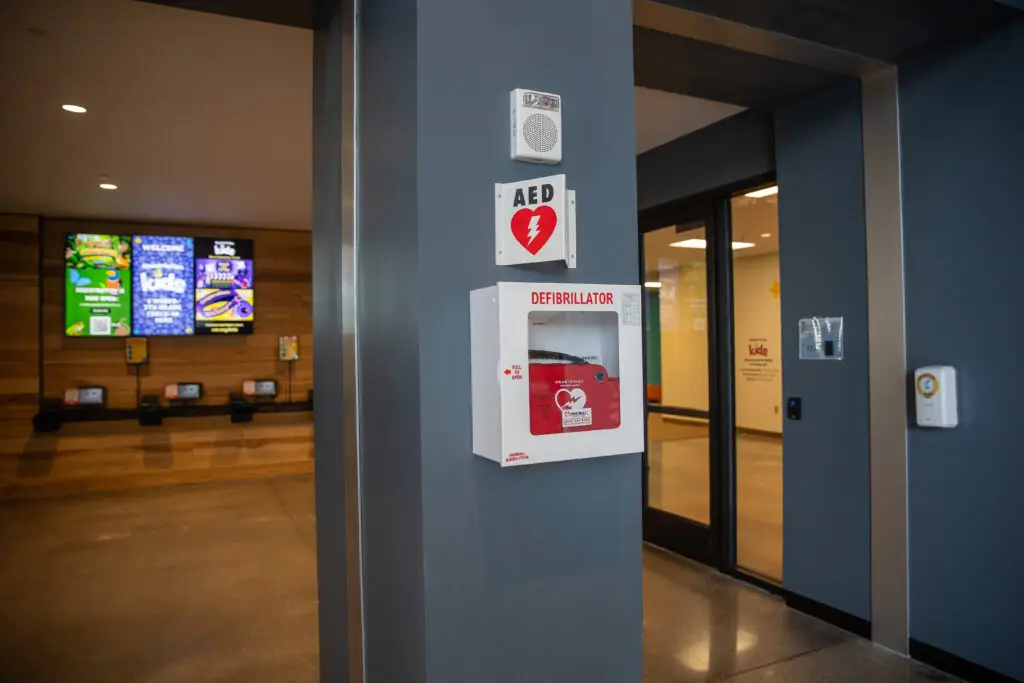 photo of a defibrillator inside a church facility